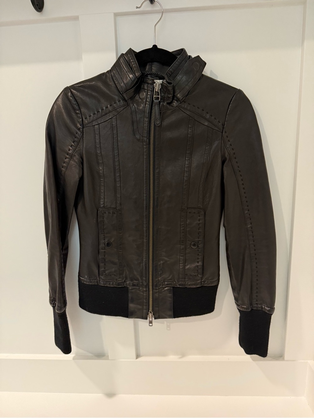 Mackage Black Leather Bomber Jacket
